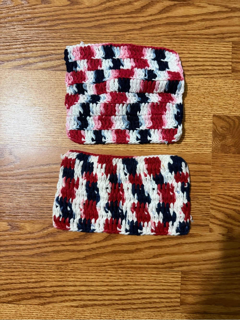 Handmade Red,  White & Navy Crochet Dishcloths - Set of 2